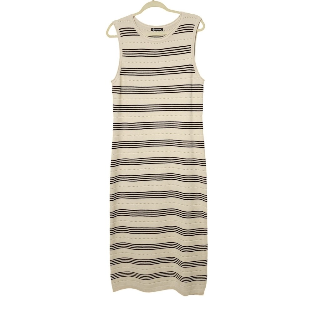PrettyGarden Sweater Dress Womens Cream Black‎ Striped Side Slit, Large